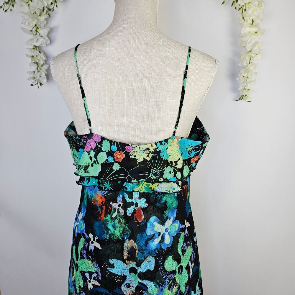 Thalia Sodi Dress Large Y2K Tropical Floral Ruffle Chiffon Fairycore Whimsigoth - Picture 6 of 14